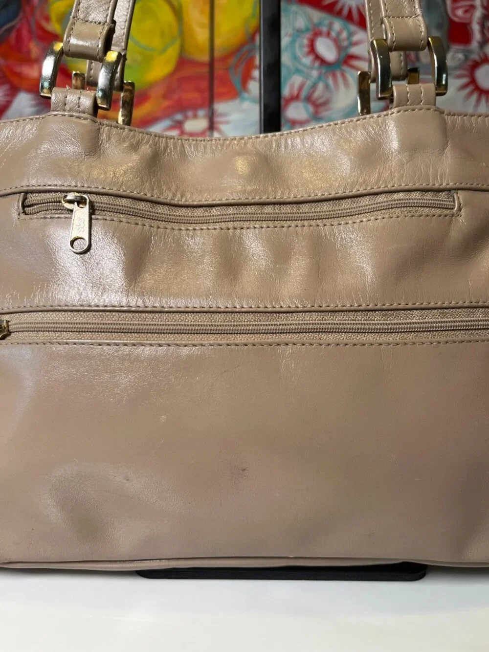 SAS Taupe Leather Vintage Shoulder Bag Made in USA - Picture 3 of 13